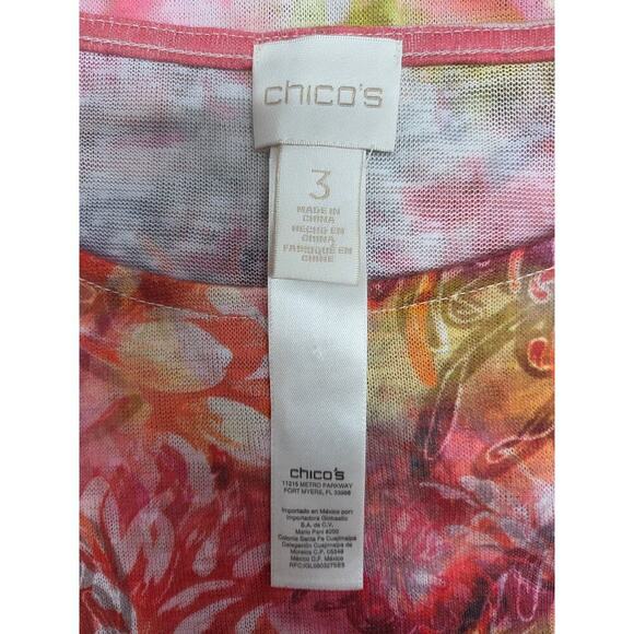 Chico's 3(XL) Top Tunic Pink Yellow Flowers Floral Flowy Stretch Sleeveless - Picture 4 of 6